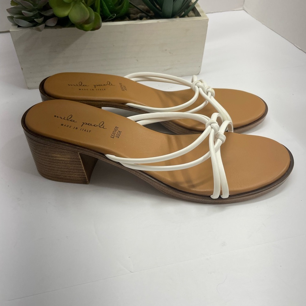 Mila Paoli White and Tan Mules
